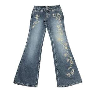 2K Angels Low Rise Flare Floral Embroidered Jeans